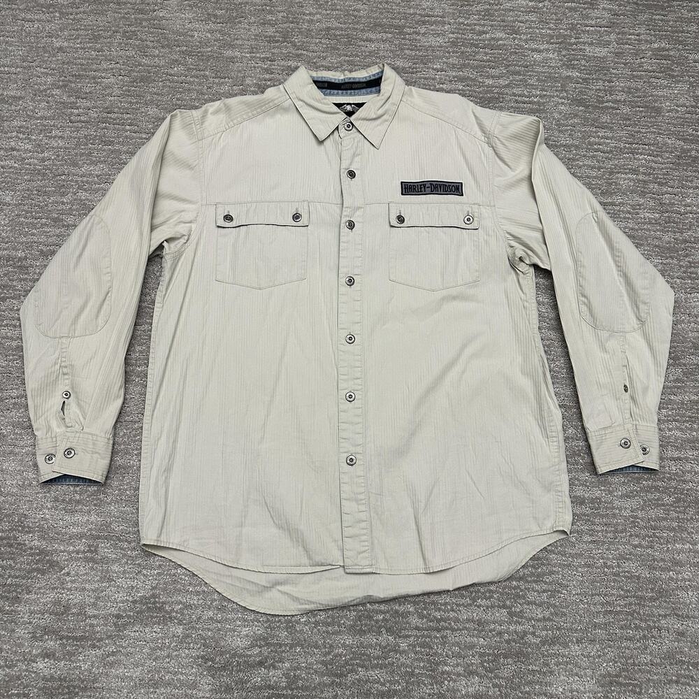 Vintage Harley-Davidson Shirt Mens Large Beige Eagle Wings Embroidered 2000s